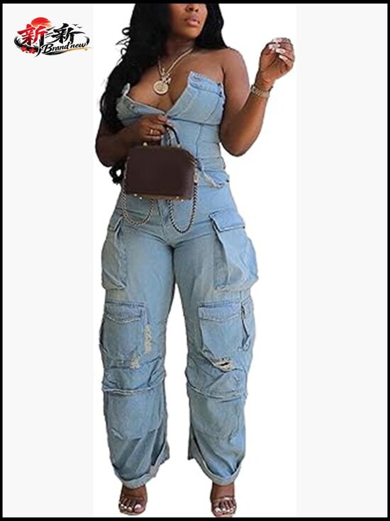 Pants - Polyester Camo Jumpsuit with Button Closure and Cargo Pockets